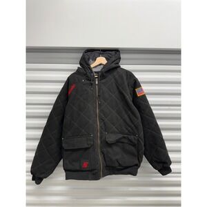 Snap-on Tools Mens XL Quilted Hooded Work Jacket Black Canvas Bomber USA Patch‎